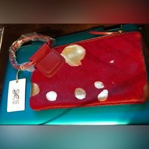 Gold Leaf Cow Hide HOBO Sable Wristlet Pouch Tumbled Leather Construction